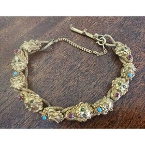 Florenza Gold Tone Lions Head Bracelet with Security Chain **see desc.**